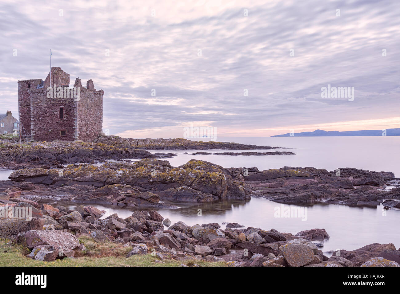 Old Portencross Castle and Beach situated on the West Coast of Scotland near Seamill and Westkilbride, Stock Photo