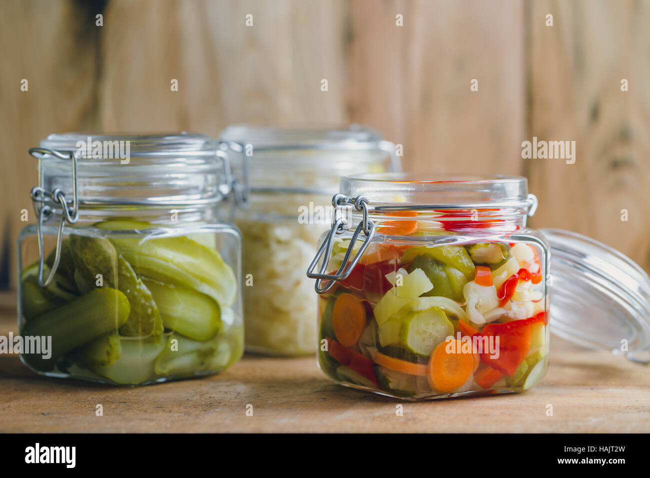 Pickled vegetables in glass jars Stock Photo Alamy