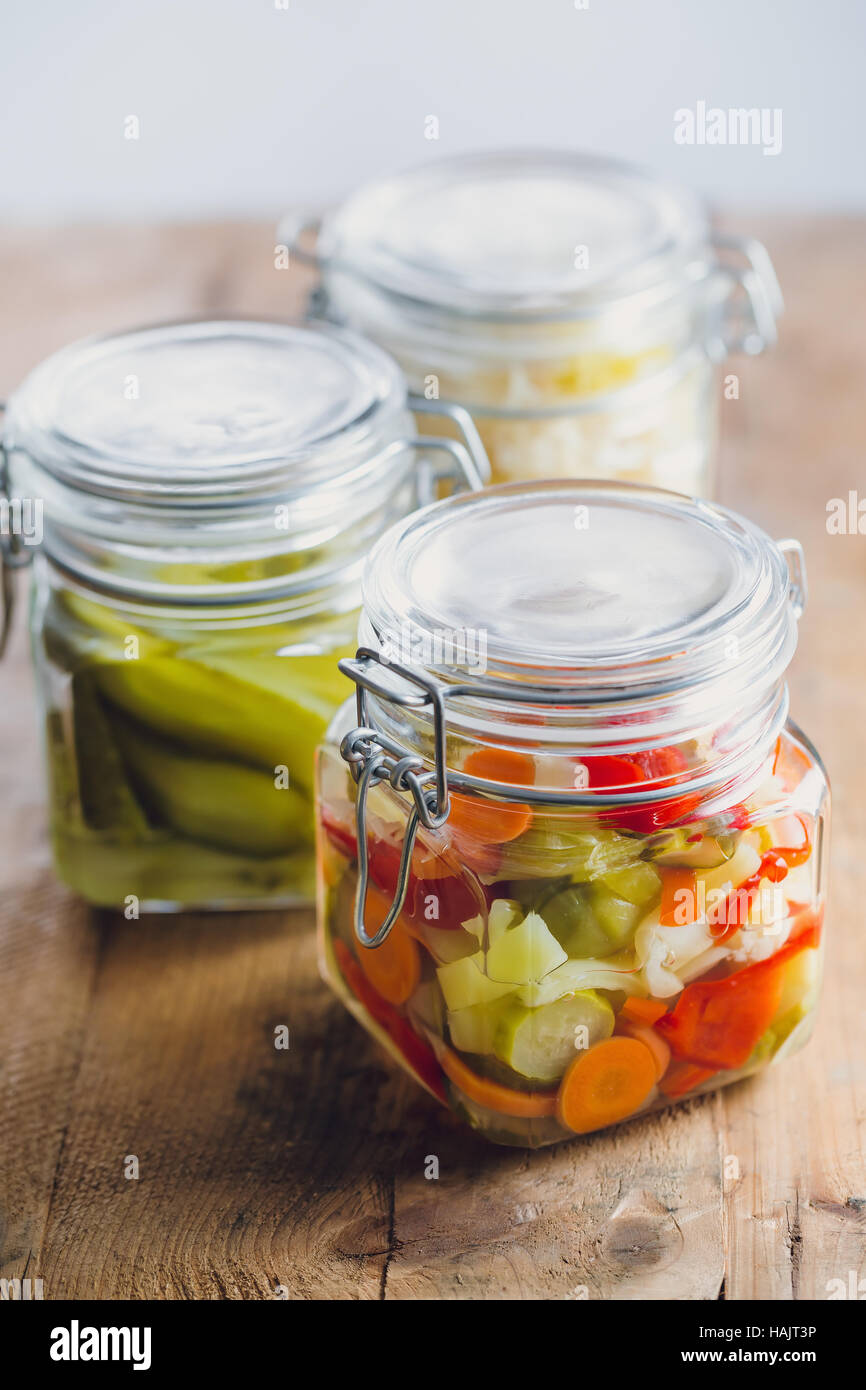Pickled vegetables in glass jars Stock Photo Alamy