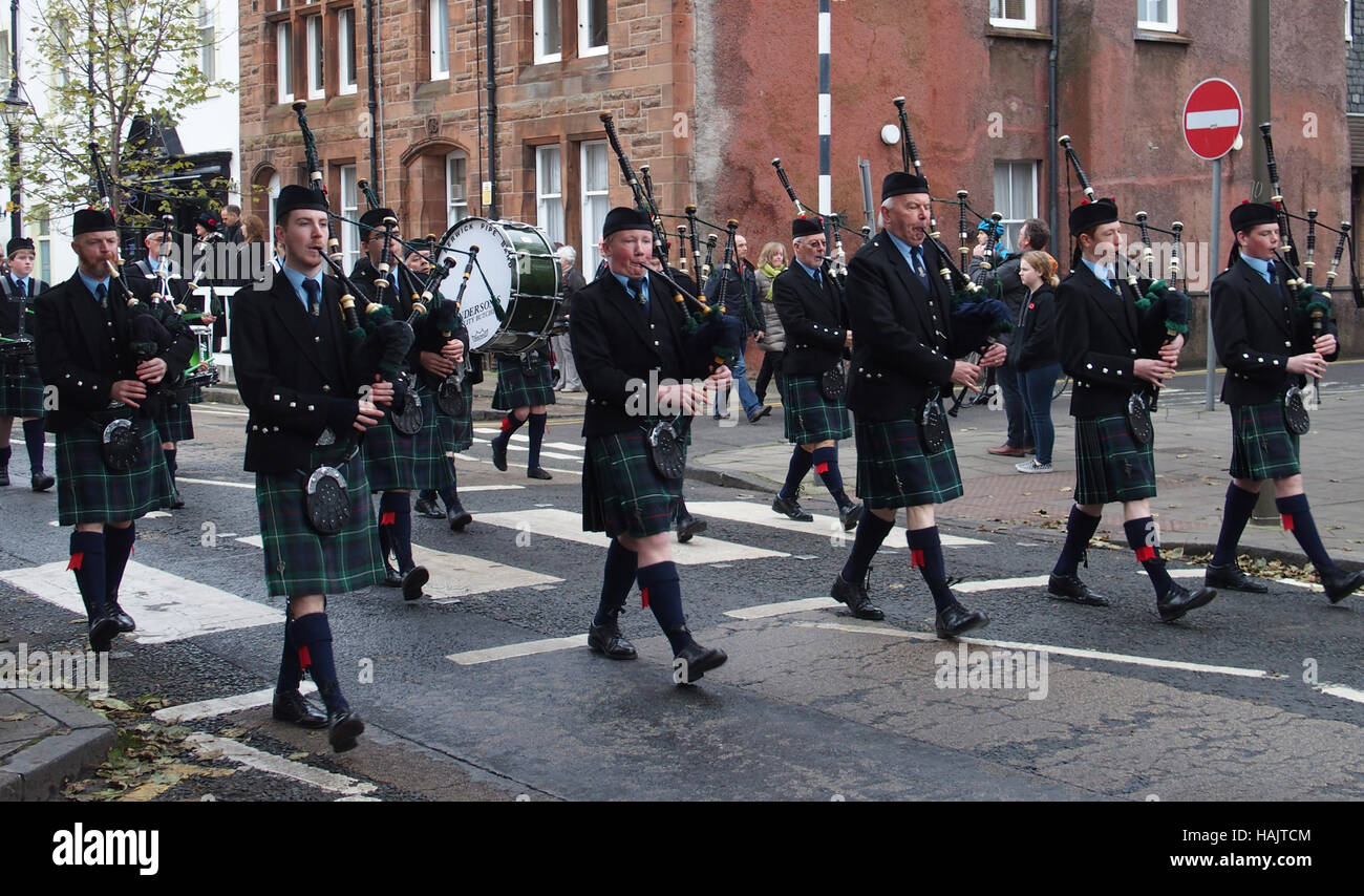 Pipe Band, Remembrance Parade and Ceremony, North Berwick Stock Photo