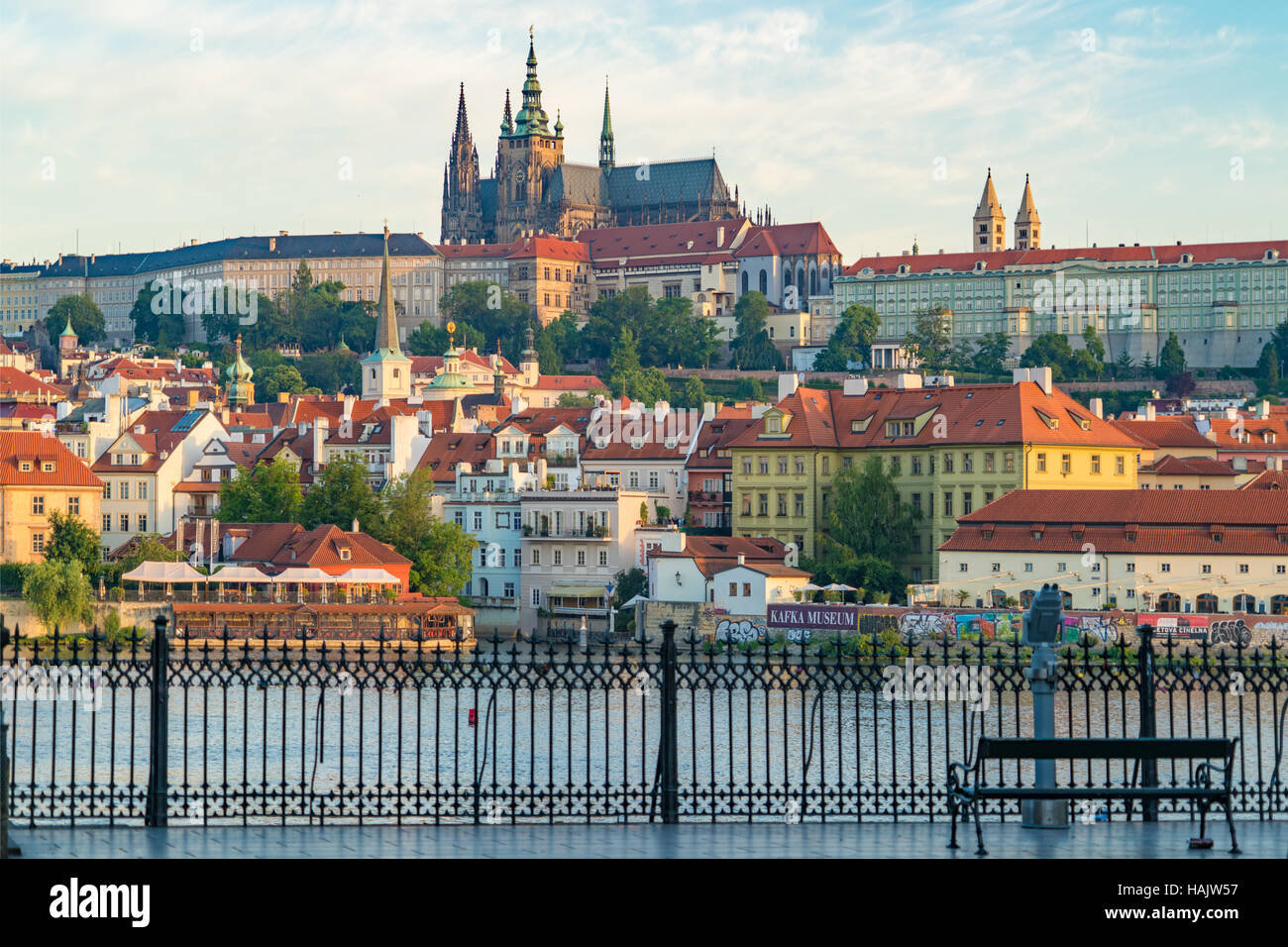PRAGUE,CZECH REPUBLIC- SEPTEMBER 13, 2015: View of Prague Castle and Charles Bridge-famous historic bridge that crosses the Vltava river in Prague, Cz Stock Photo