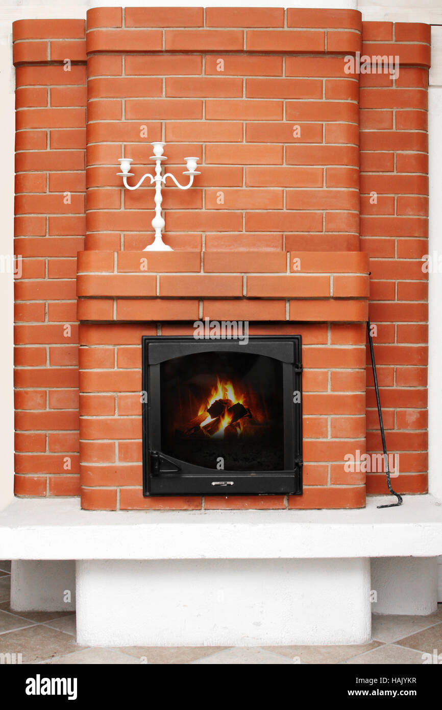 brick fireplace Stock Photo