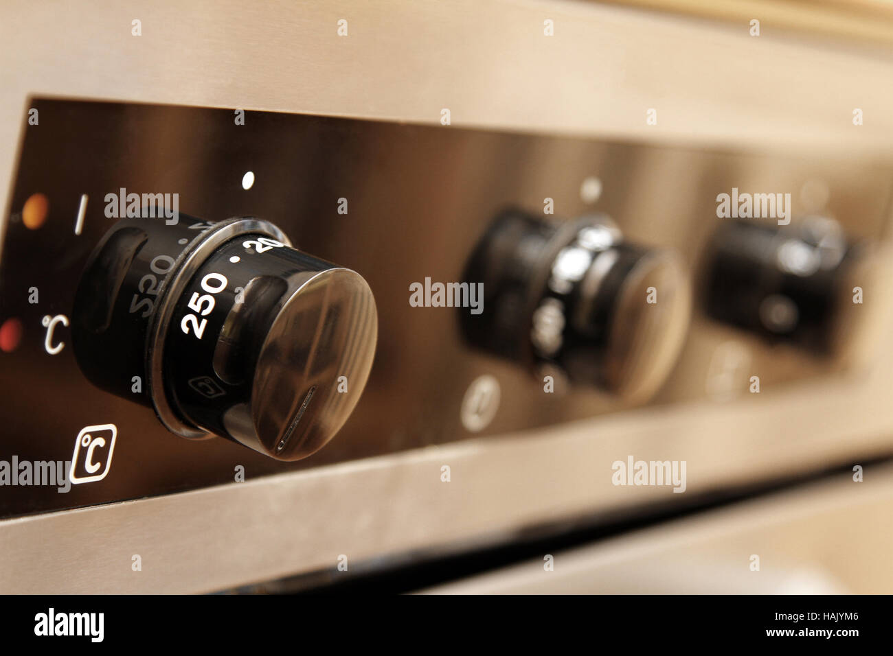 close up of controls from a modern stainless steel oven Stock Photo