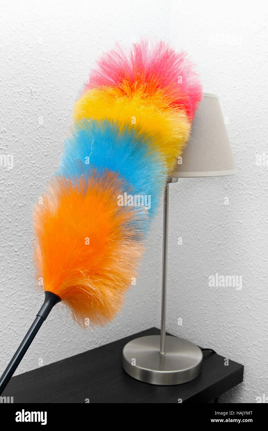 soft colorful duster cleaning dust from the lamp Stock Photo