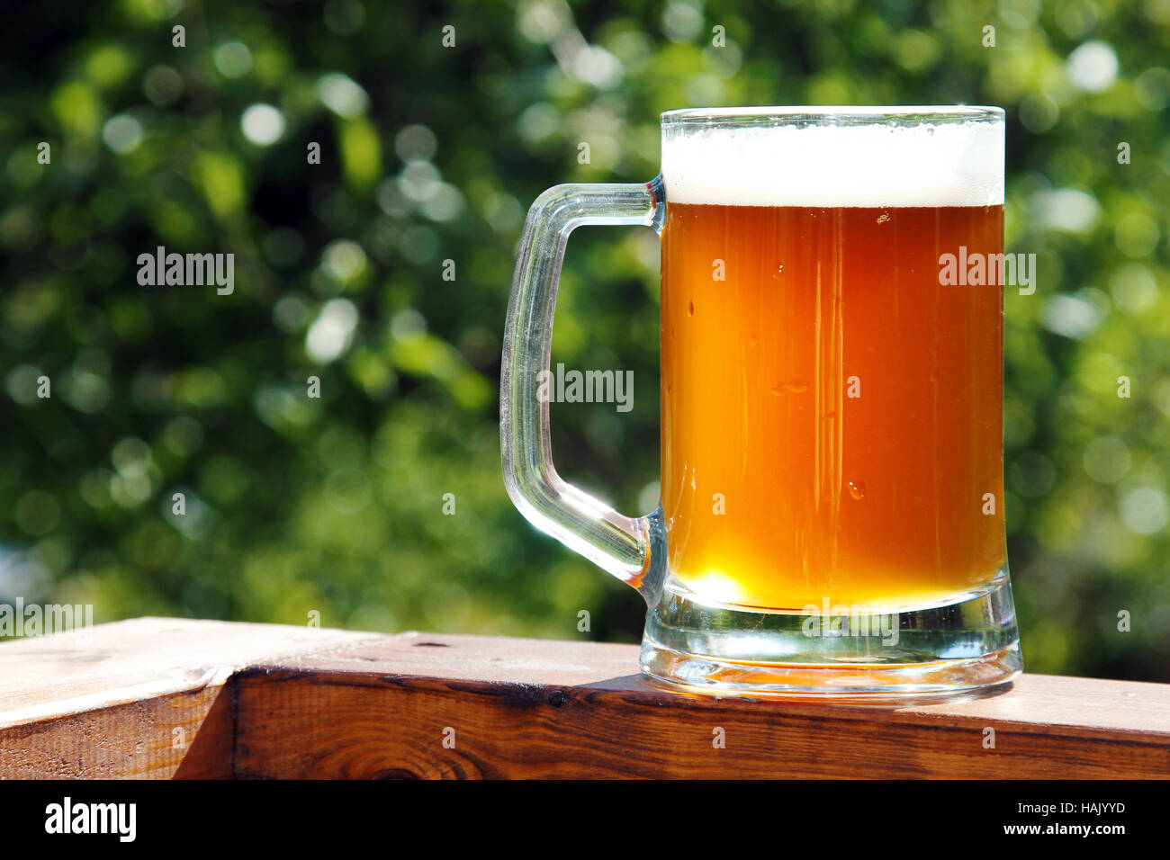 cold beer mug in sunny summer day Stock Photo
