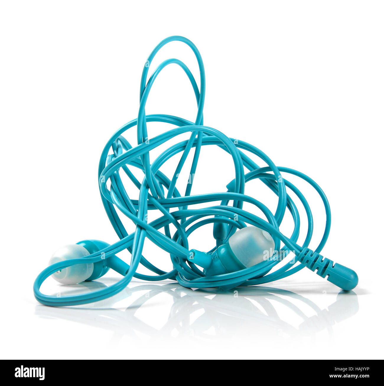 tangled earphones isolated on white Stock Photo