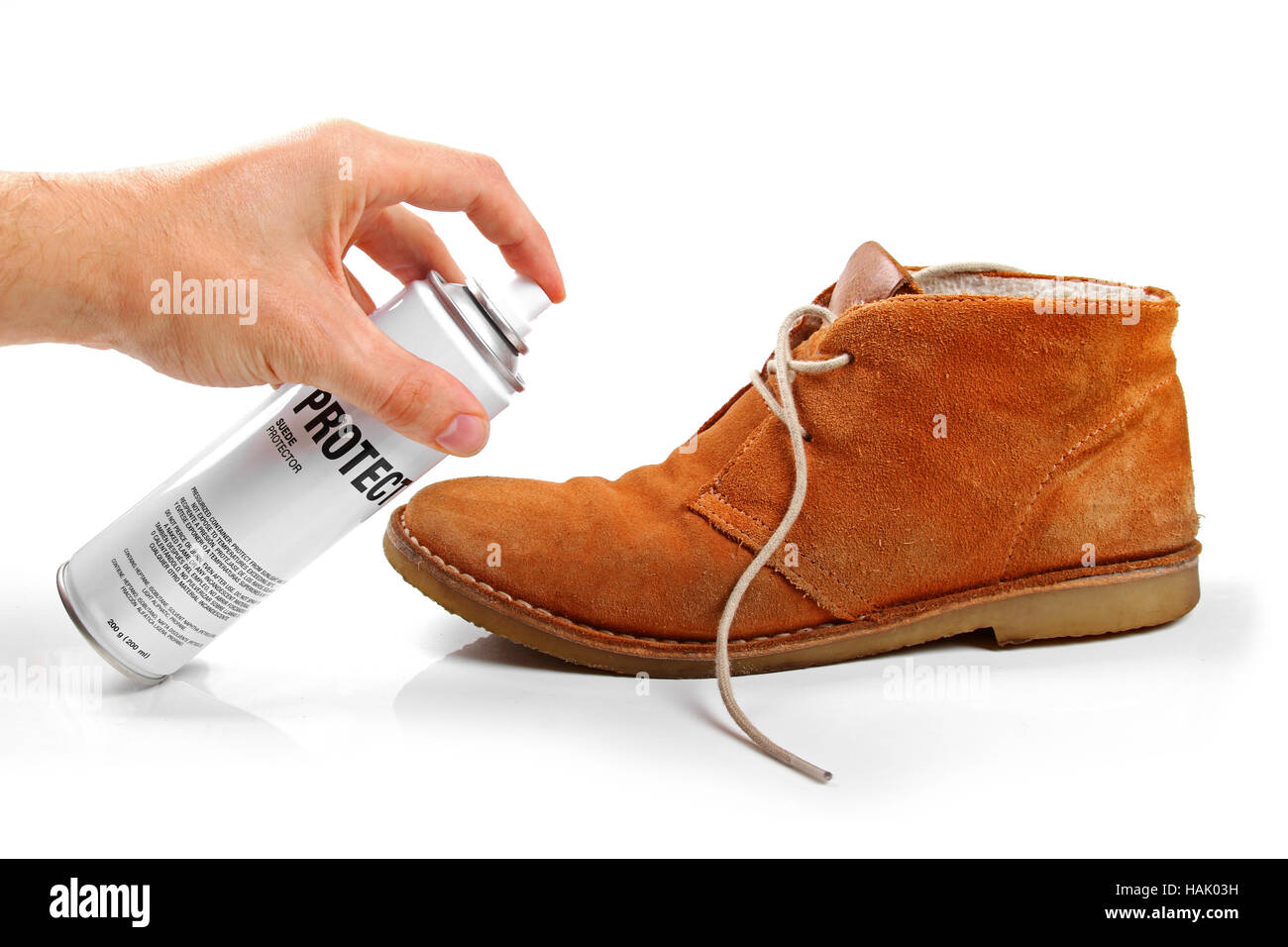 men's suede shoe protection with spray Stock Photo