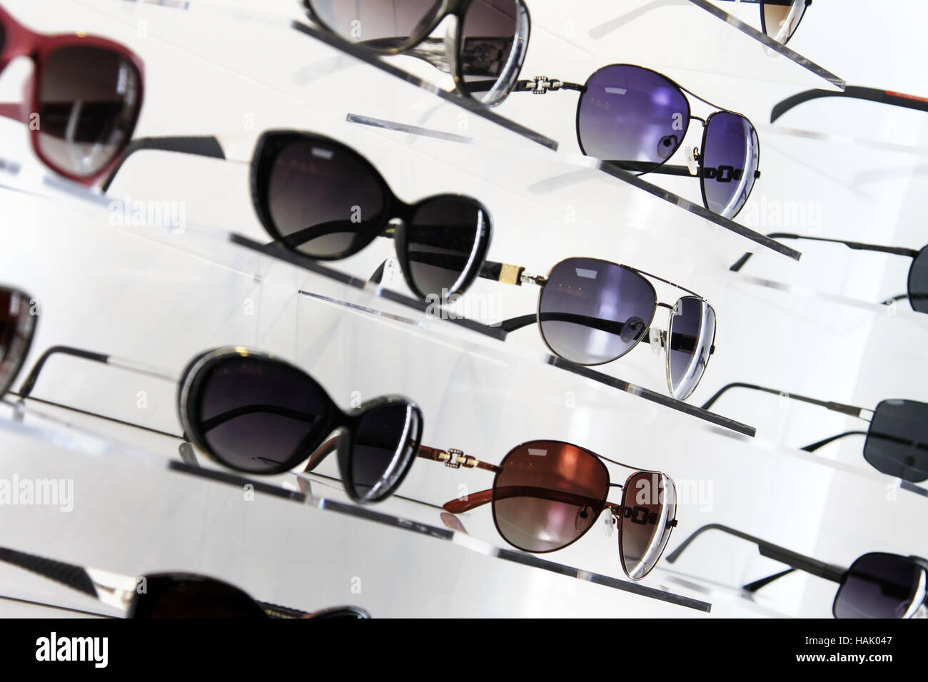 shop shelves with sunglasses Stock Photo