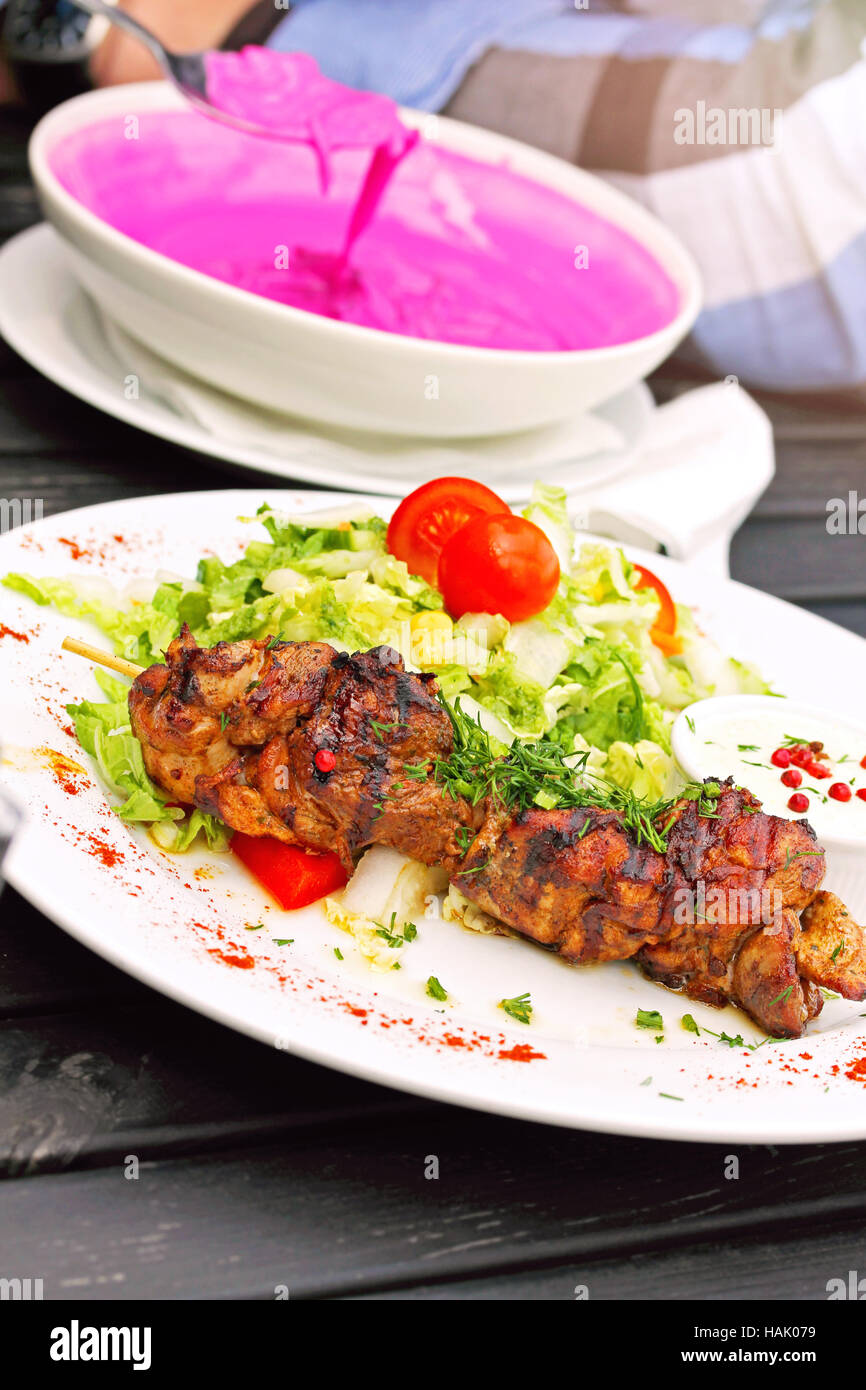 Shashlik Meaning Skewered Meat Originally Made Stock Photo 682149109