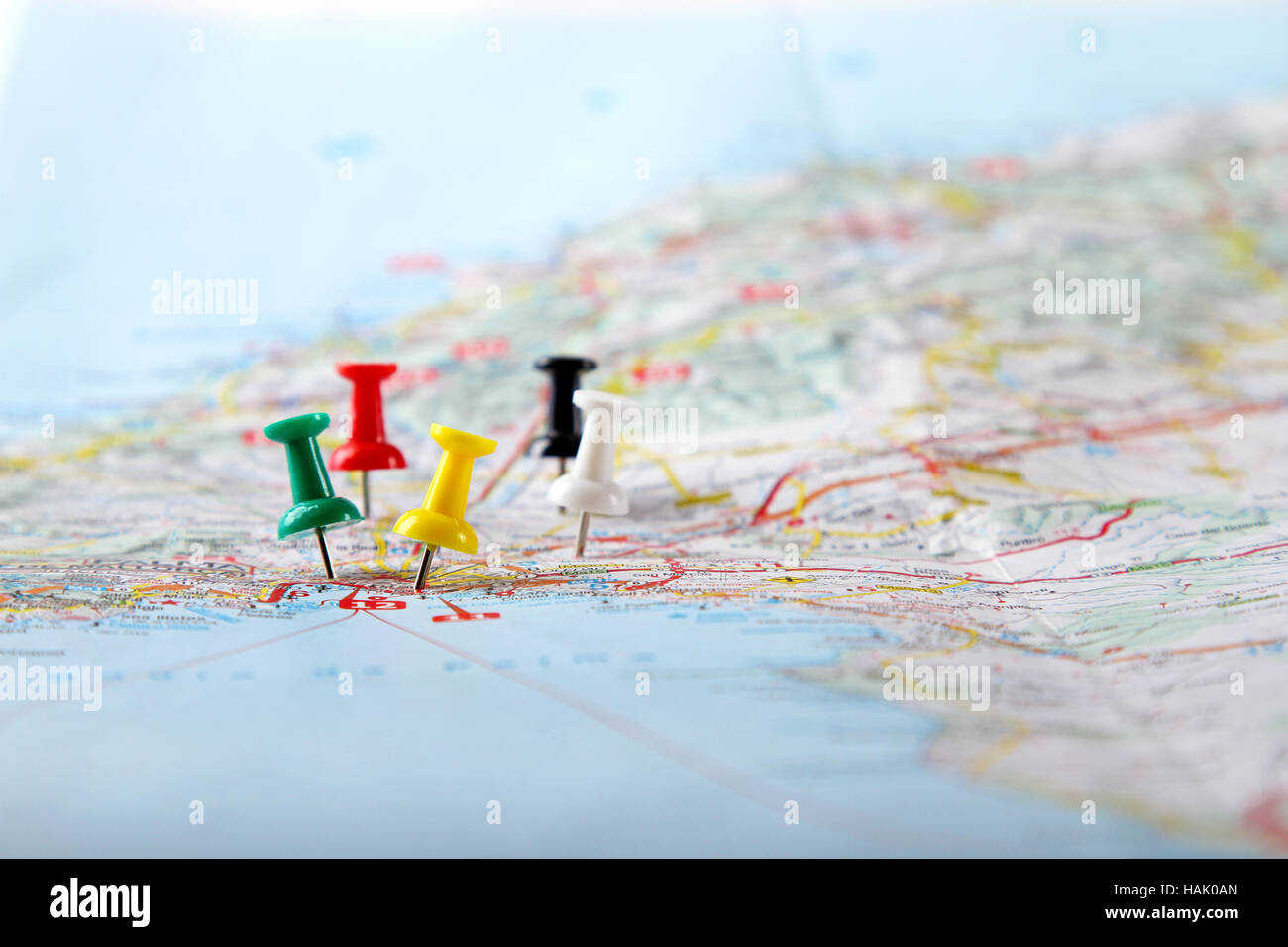 travel destination points on a map Stock Photo
