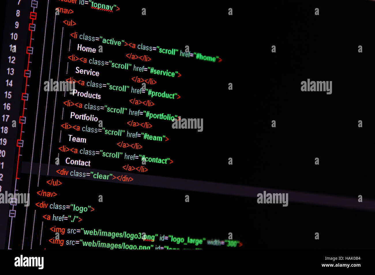 website development - programming code on computer screen Stock Photo