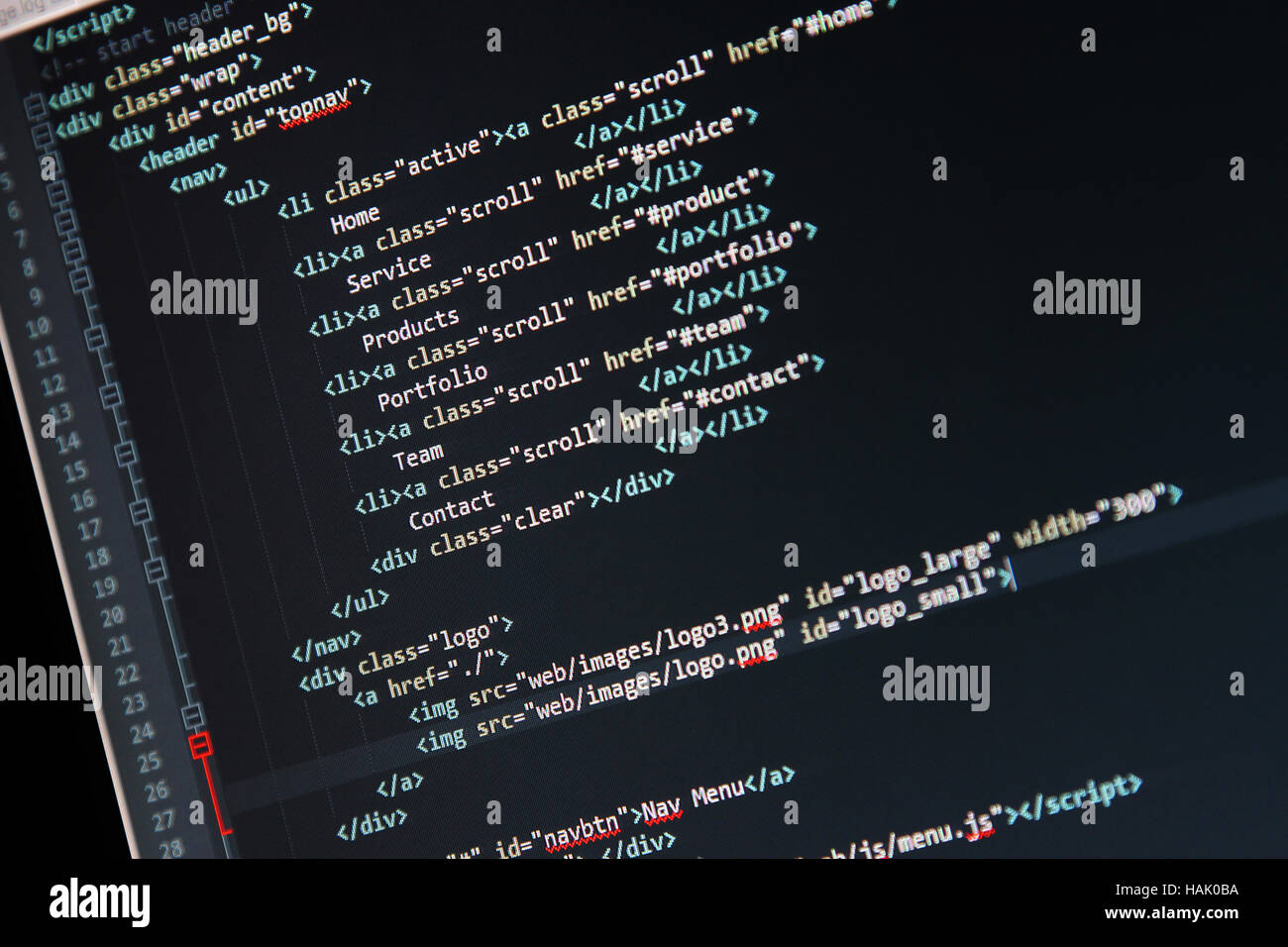 website development - programming code on computer screen Stock Photo