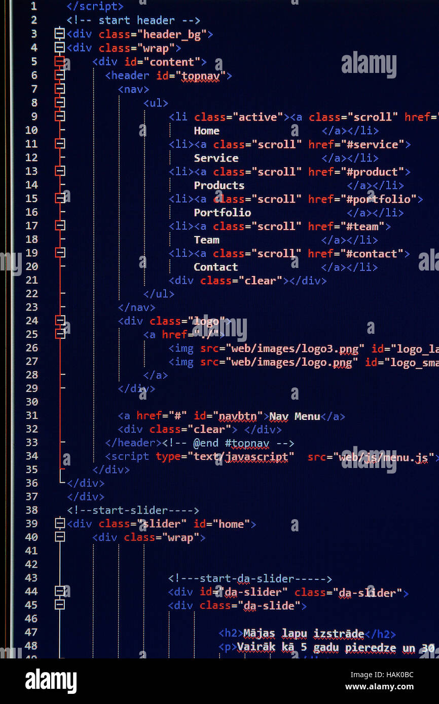 website development - programming code on computer screen Stock Photo