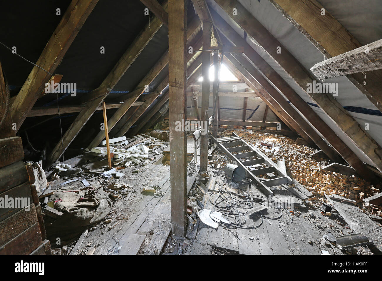 interior of old messy attic Stock Photo