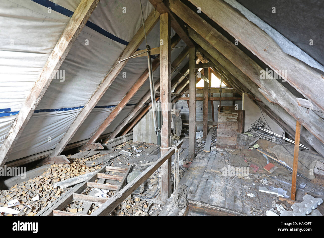 interior of old messy attic Stock Photo