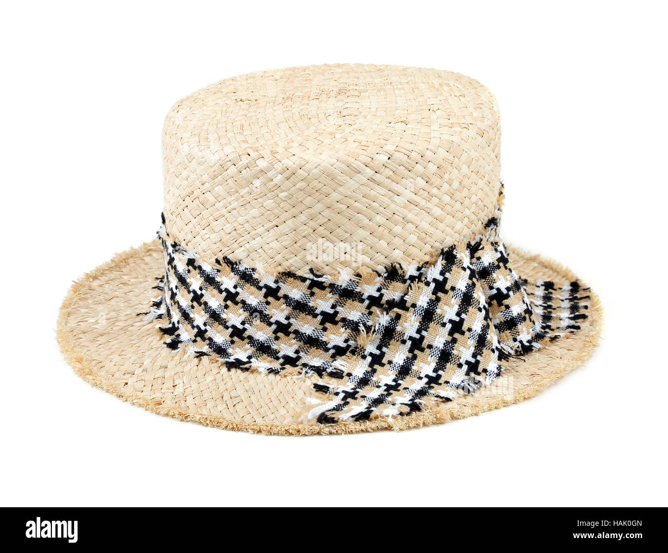 straw hat with ribbon isolated on white Stock Photo