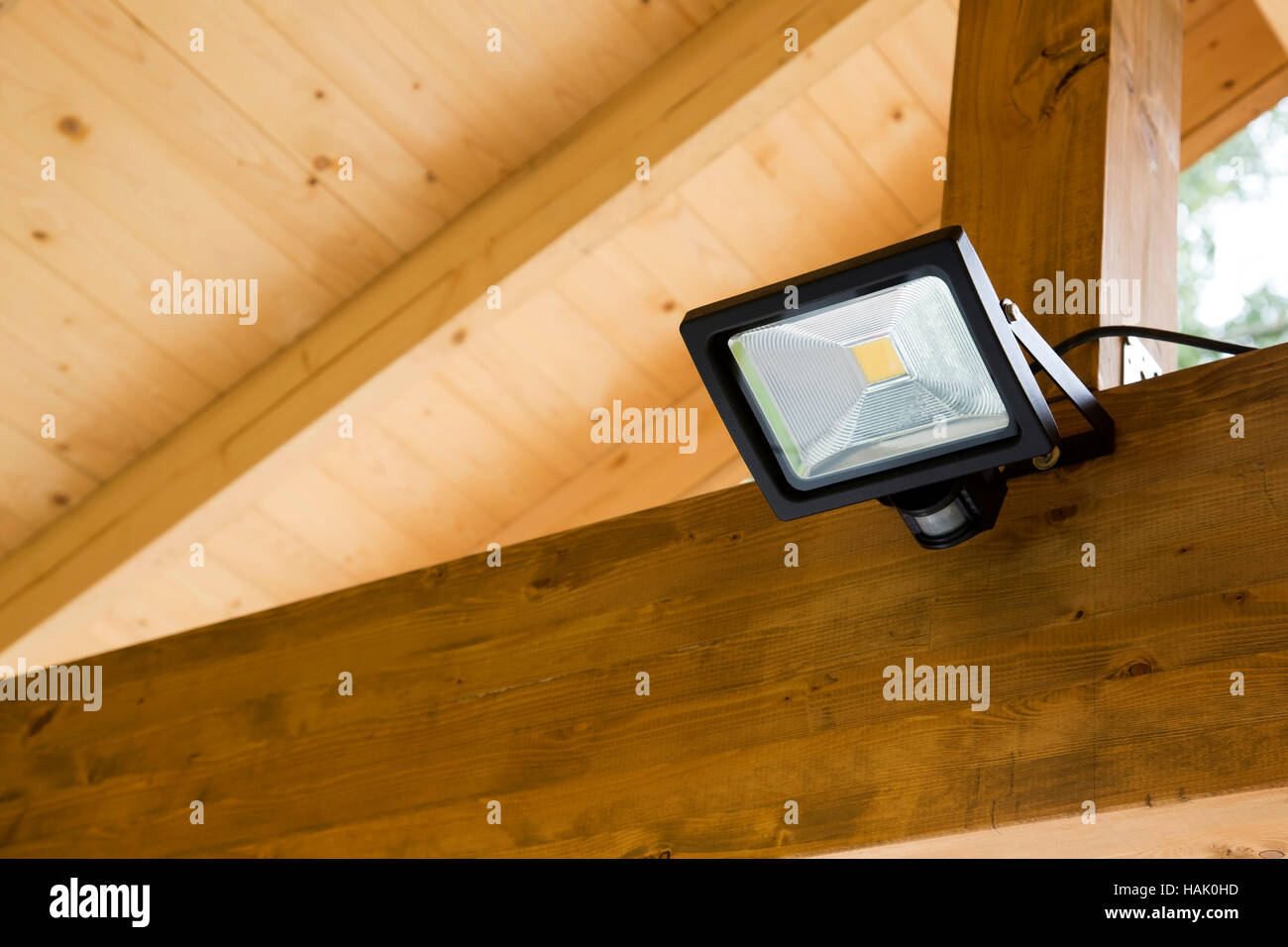 led projector with motion sensor in outdoor carport Stock Photo