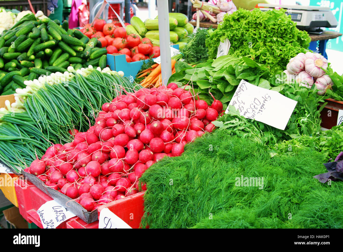 market table with fresh vegetables from farmers Stock Photo