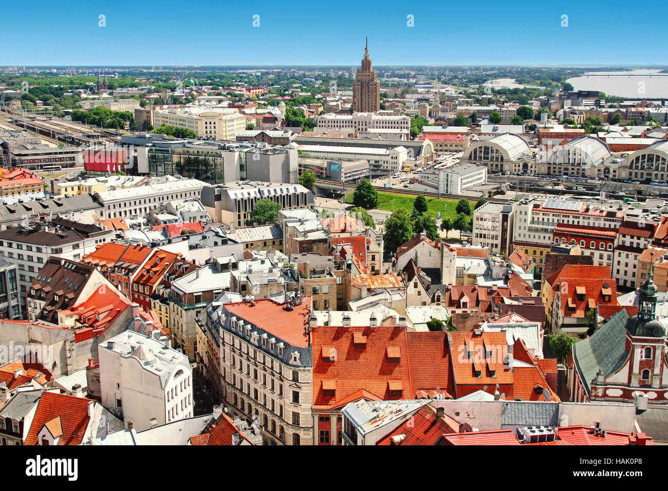 aerial view of Riga old town and city Stock Photo