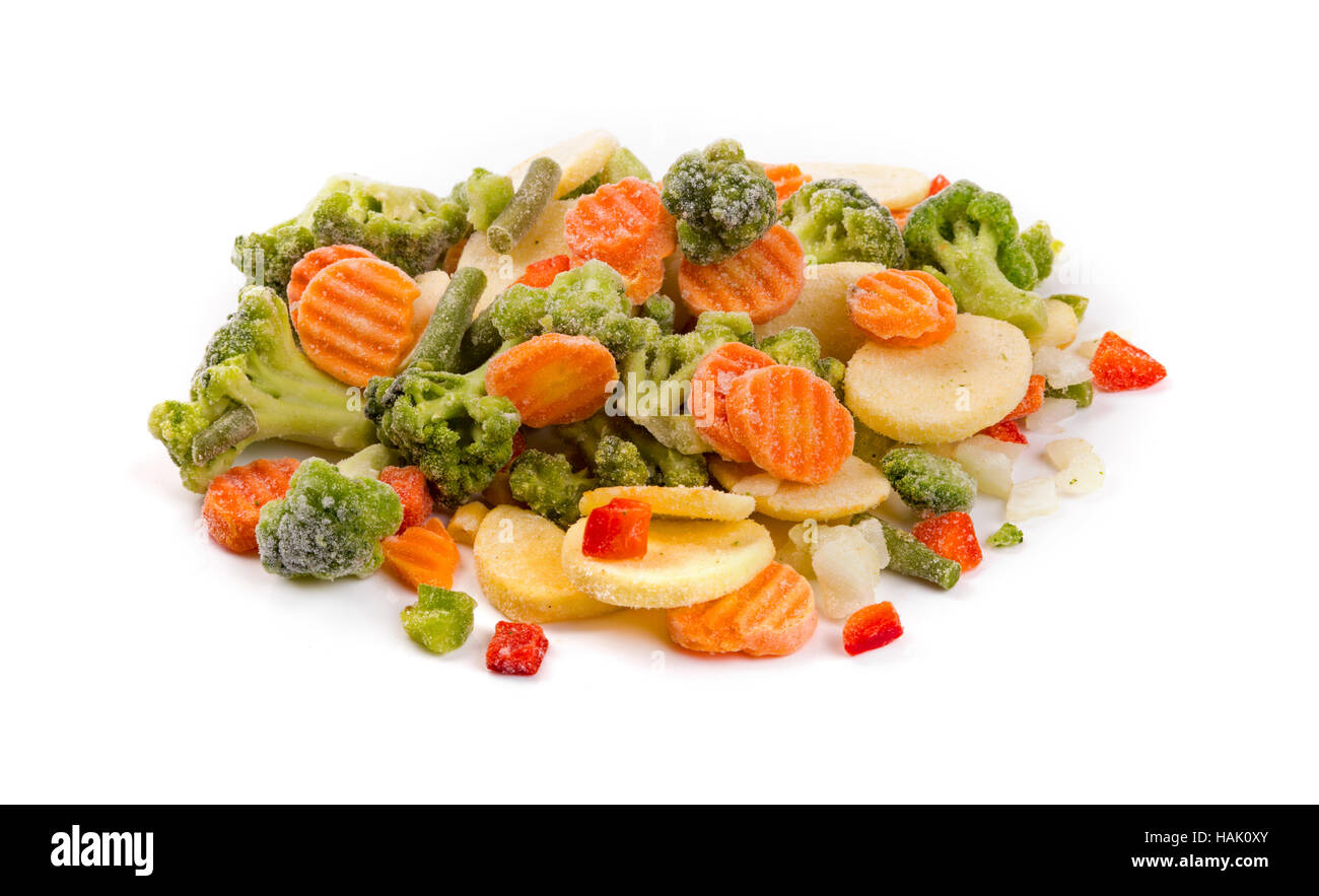 mix of frozen vegetables isolated on white Stock Photo