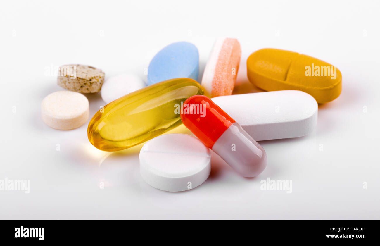 variety of medical pills, capsules isolated on white Stock Photo