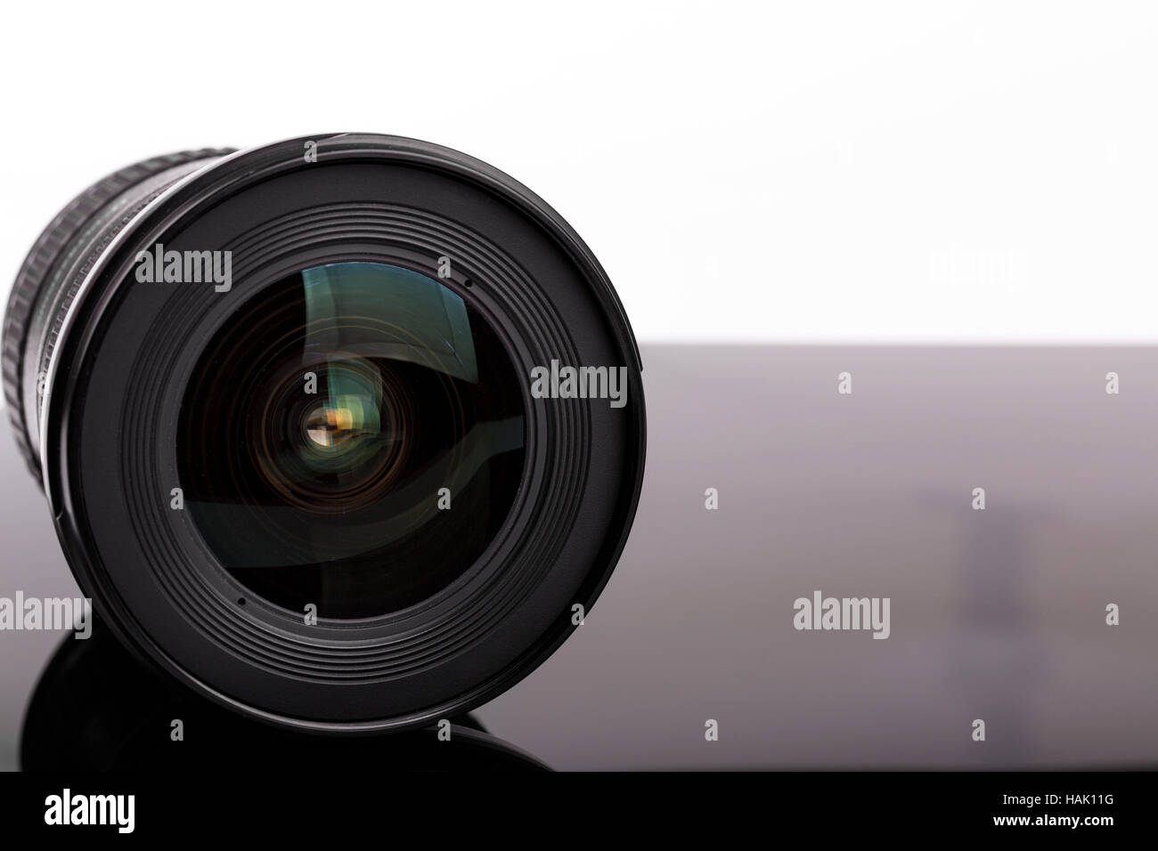 black photo camera lens with copy space Stock Photo