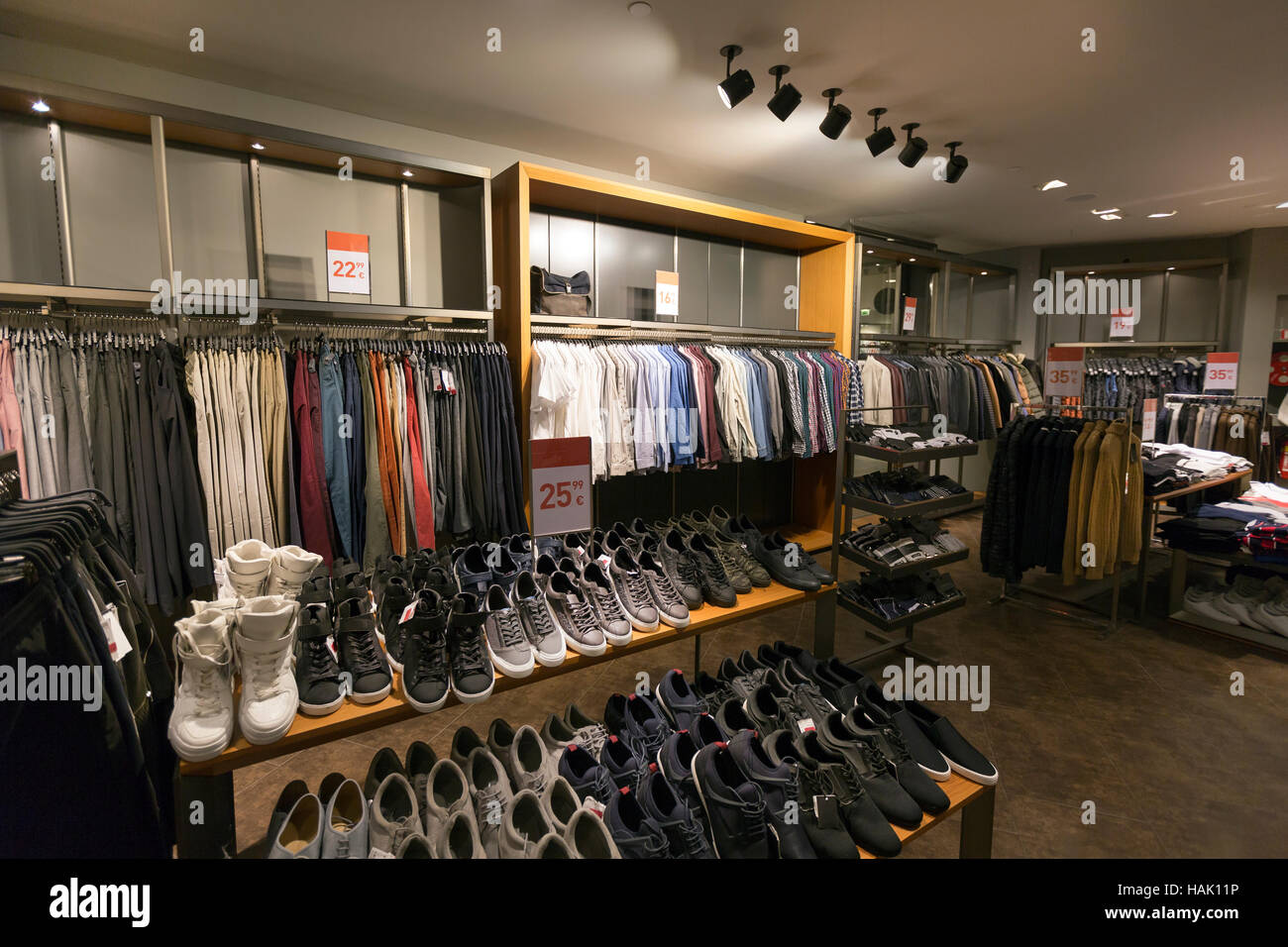 interior of casual clothes and shoes shop Stock Photo