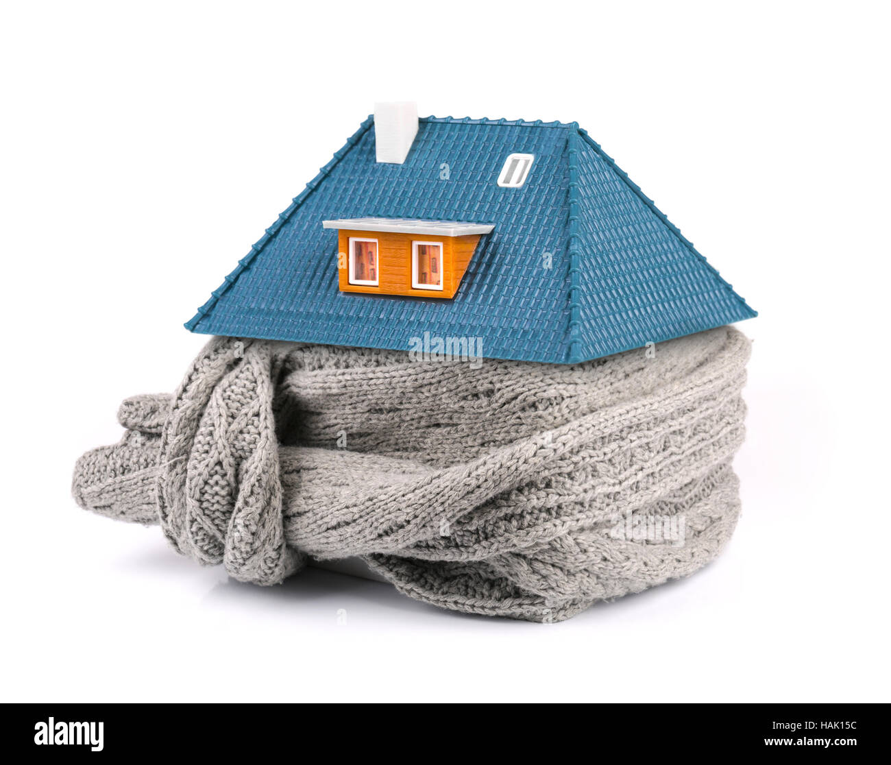 home insulation concept. scarf around the house isolated on white Stock Photo