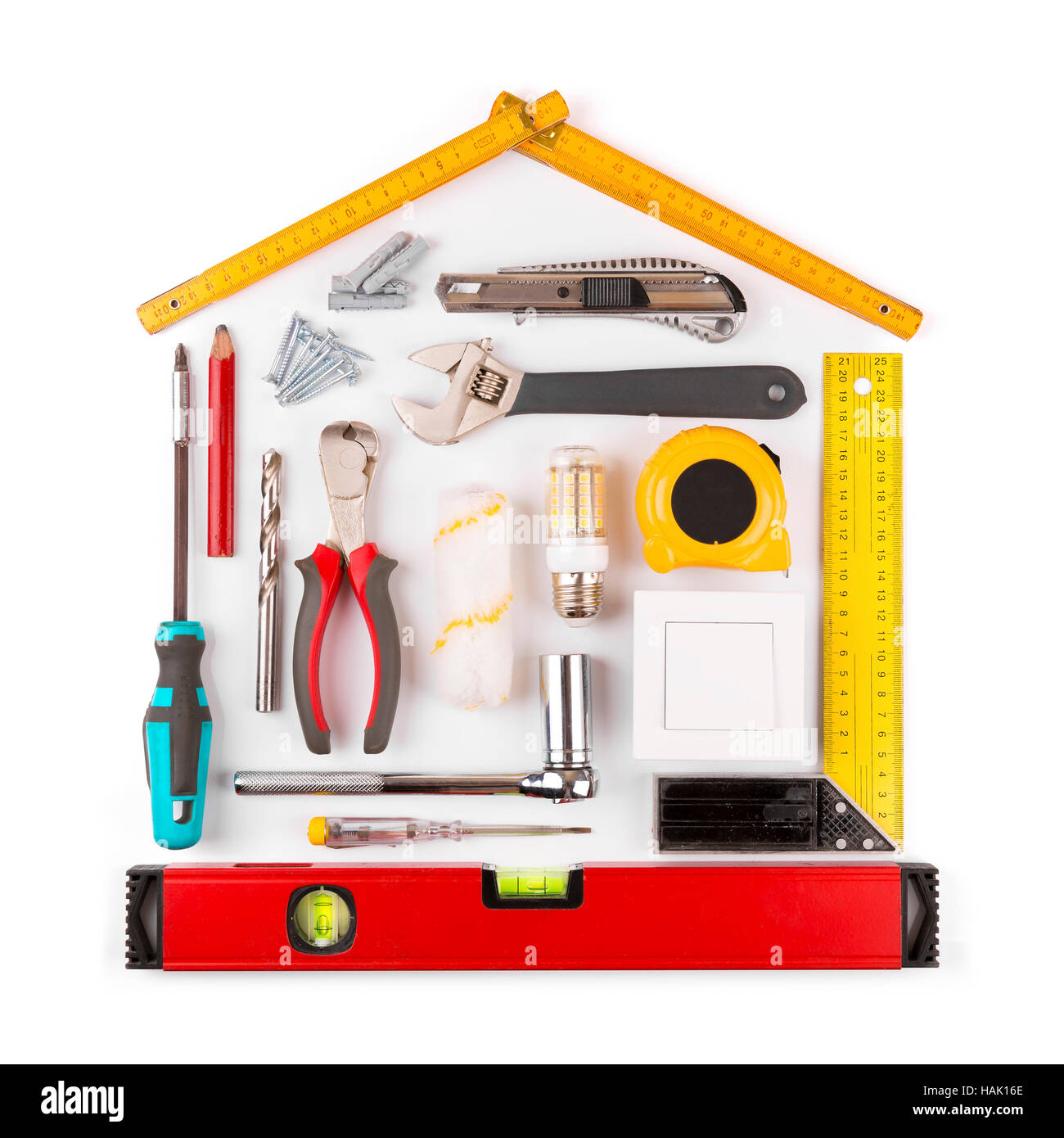 DIY - home renovation and improvement tools on white Stock Photo