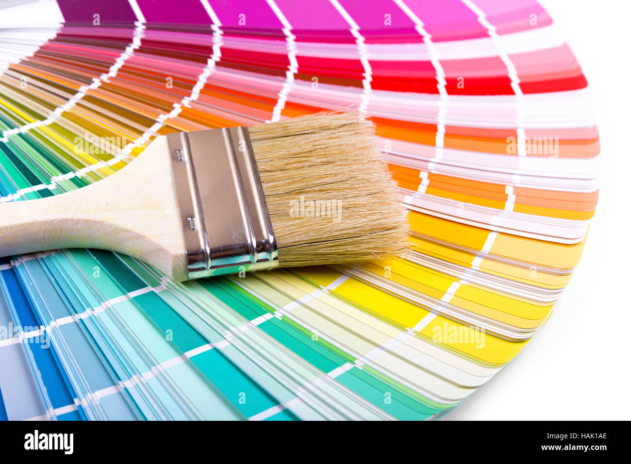 paintbrush on a palette color guide Stock Photo