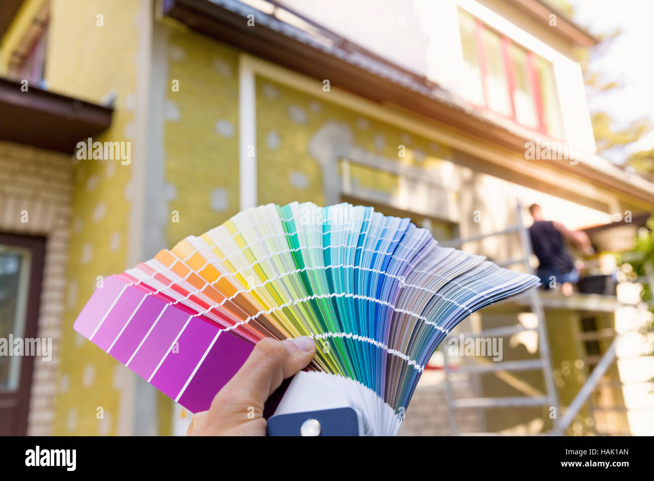 choosing a paint color for house exterior, facade Stock Photo