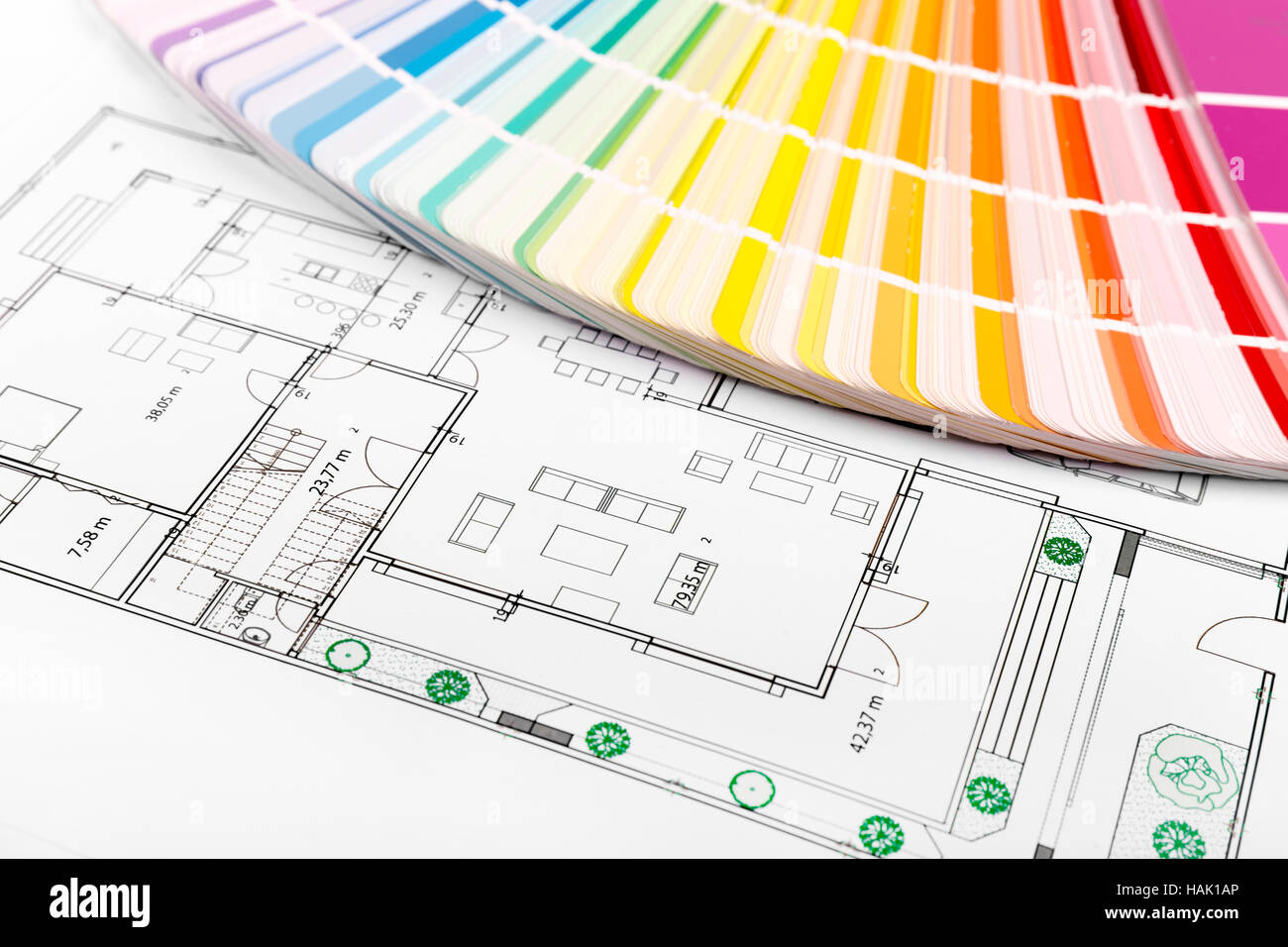 color selection - paint samples with house floor plan Stock Photo