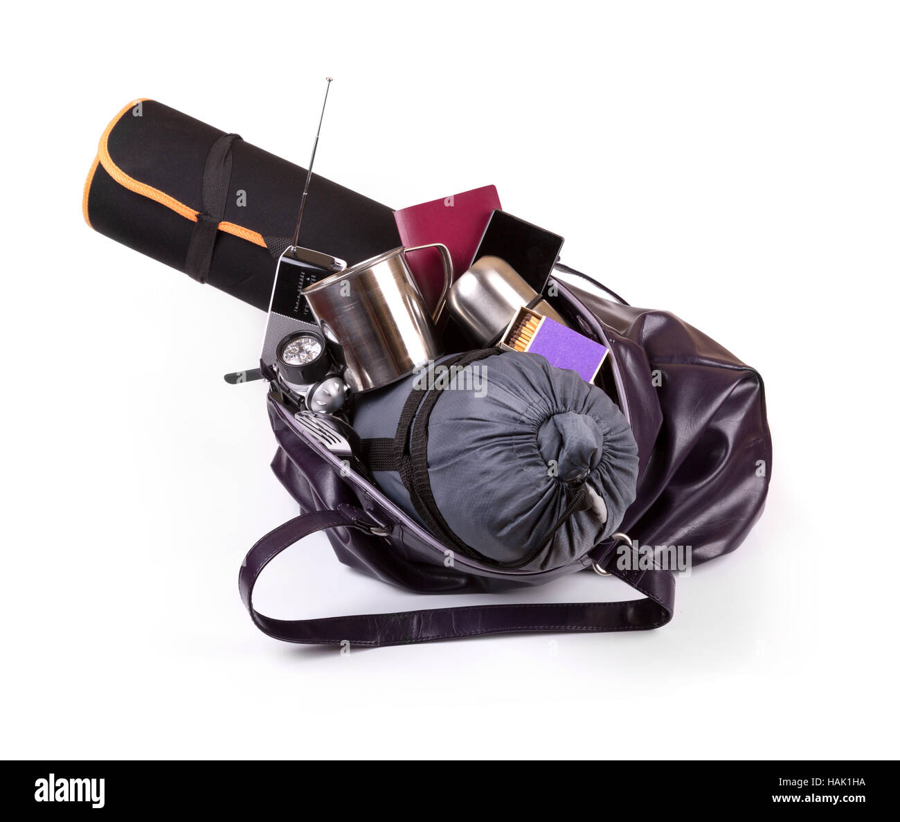 bag with important equipment for emergency situation Stock Photo