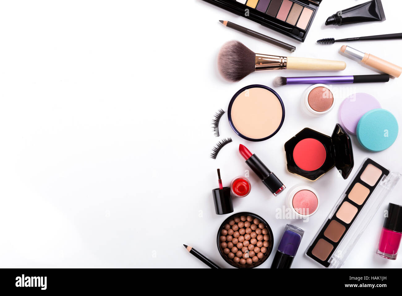 cosmetics on white with copy space Stock Photo