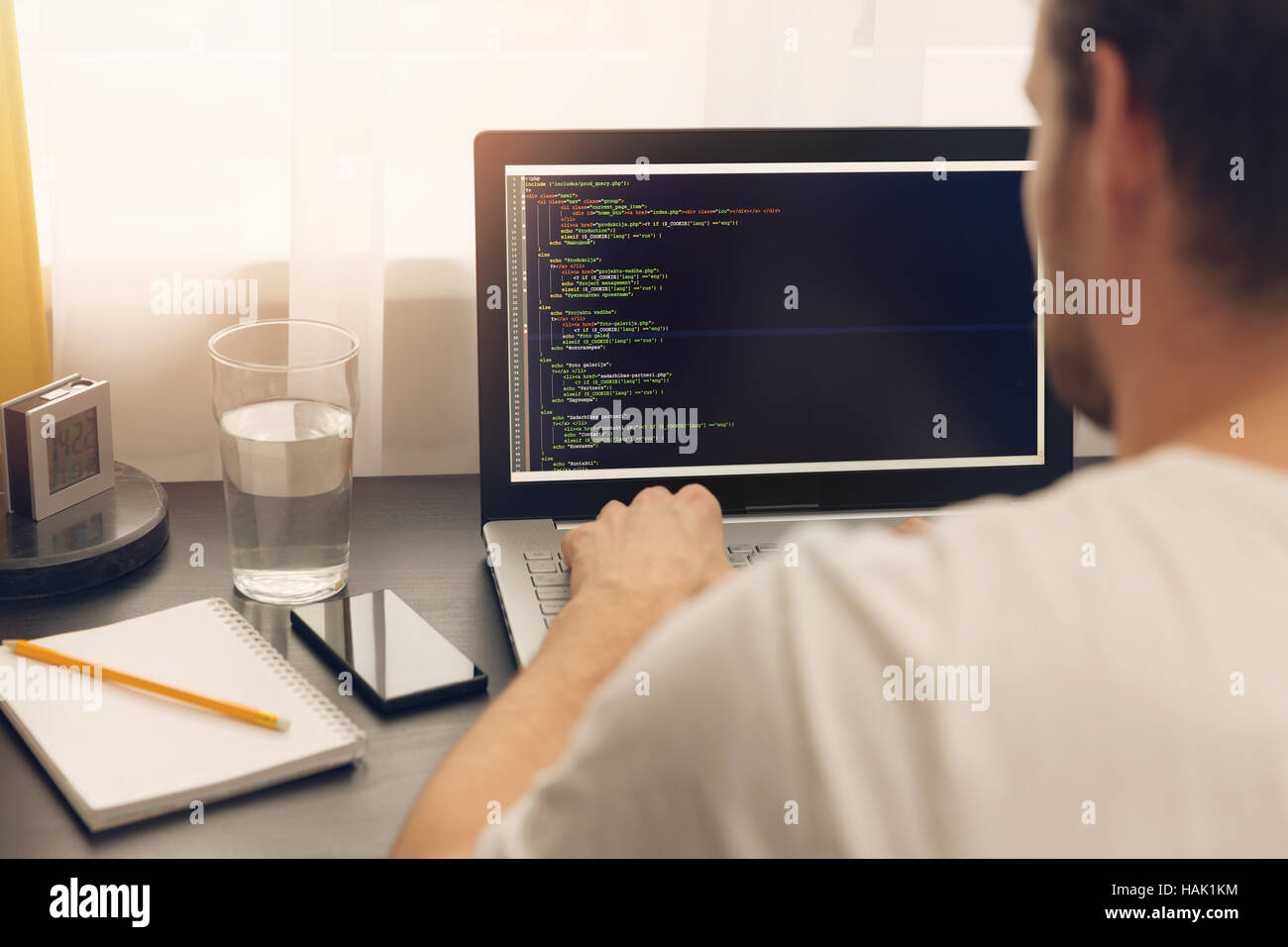website programmer working on laptop at office Stock Photo