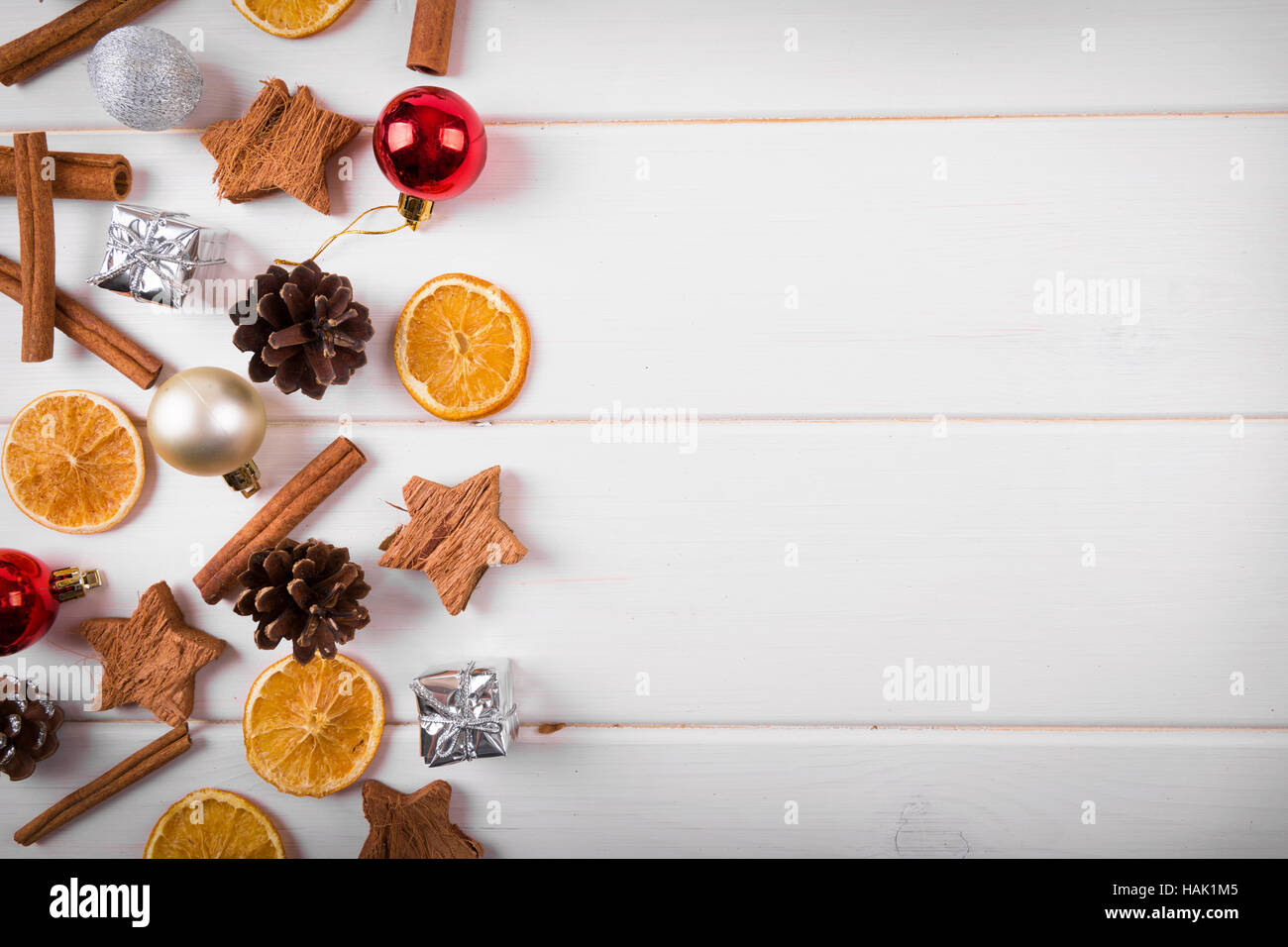 christmas background with traditional festive decorations. copyspace Stock Photo