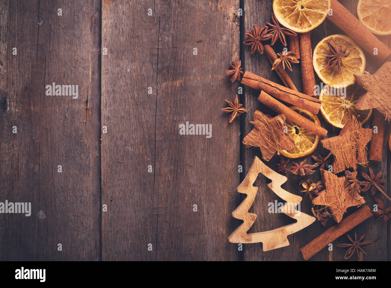 christmas background with traditional spices. copy space Stock Photo