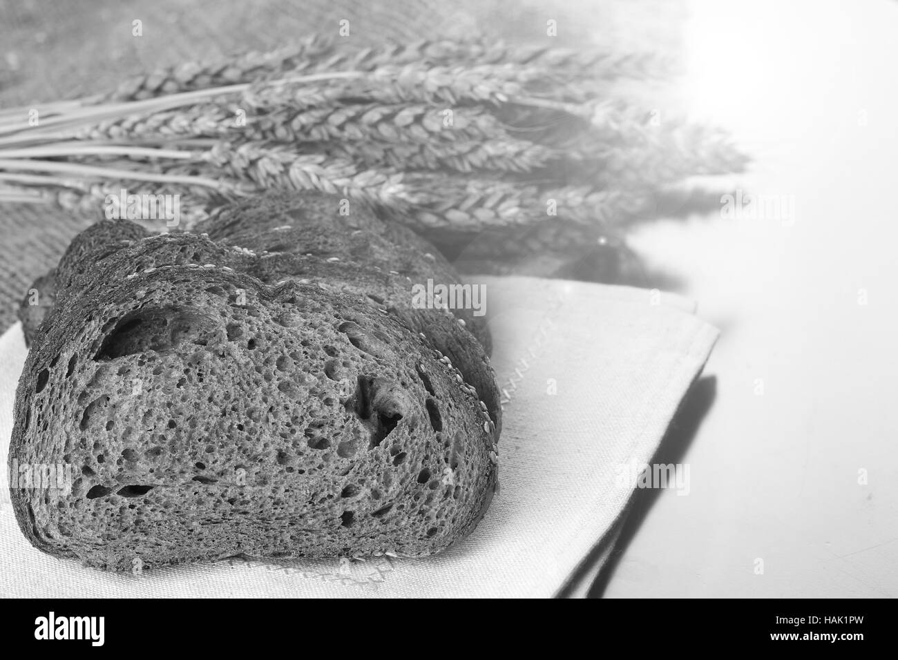rye bread and ears on the table Stock Photo Alamy