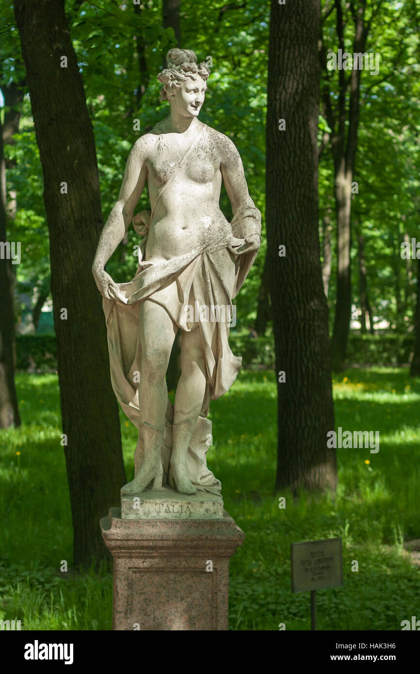 Statue of Thalia - muse of comedy and light poetry D. and P. Gropelli, Italy, Early. XVIII century. Marble. Stock Photo