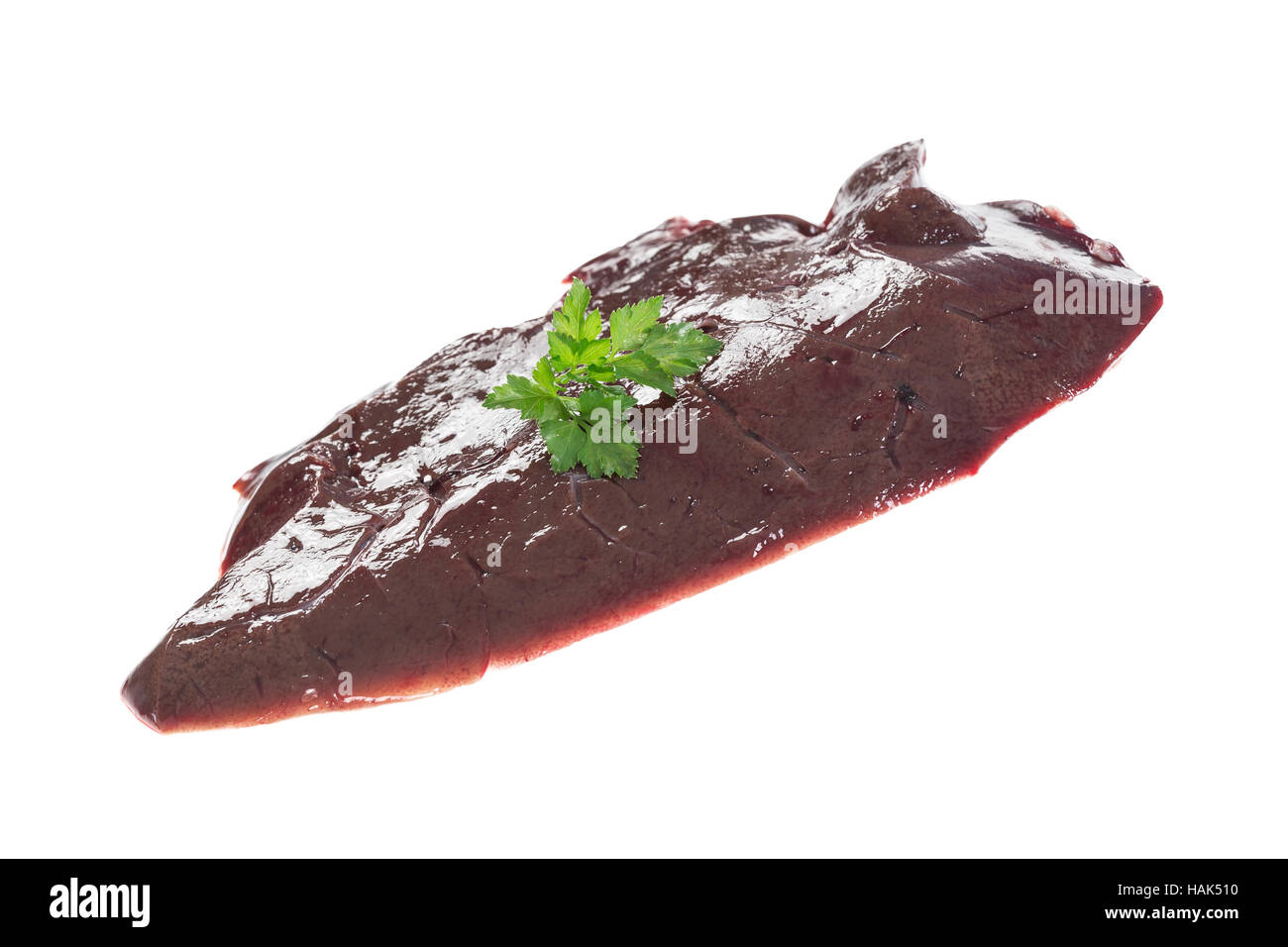 Lamb's liver with parsley isolated on white Stock Photo