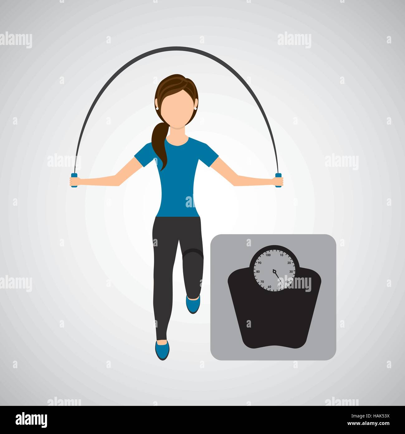 sport woman jumping rope and weight scale vector illustration eps 10
