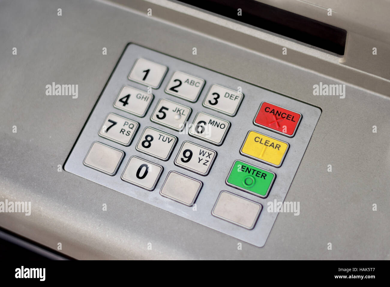 ATM cash machine keypad in the city center Stock Photo
