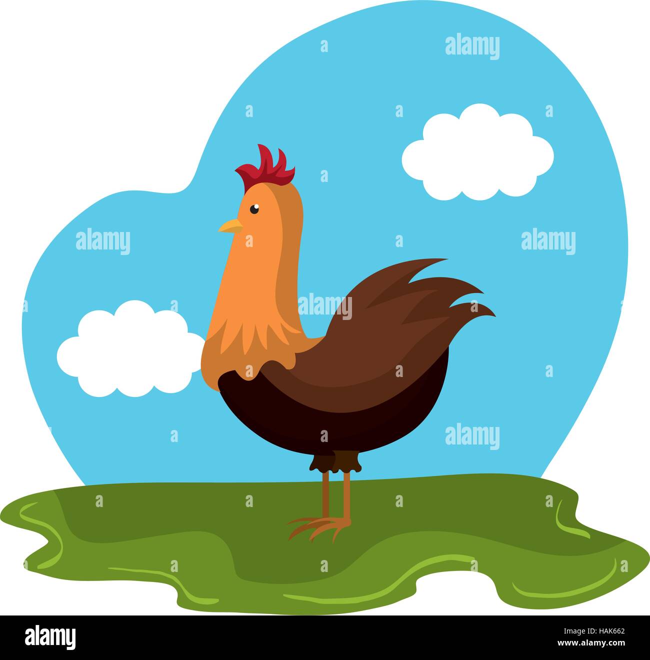 chicken animal farm in the field vector illustration design Stock ...