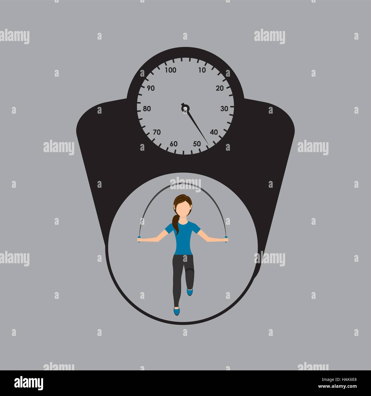 sport woman jumping rope and weight scale vector illustration eps 10