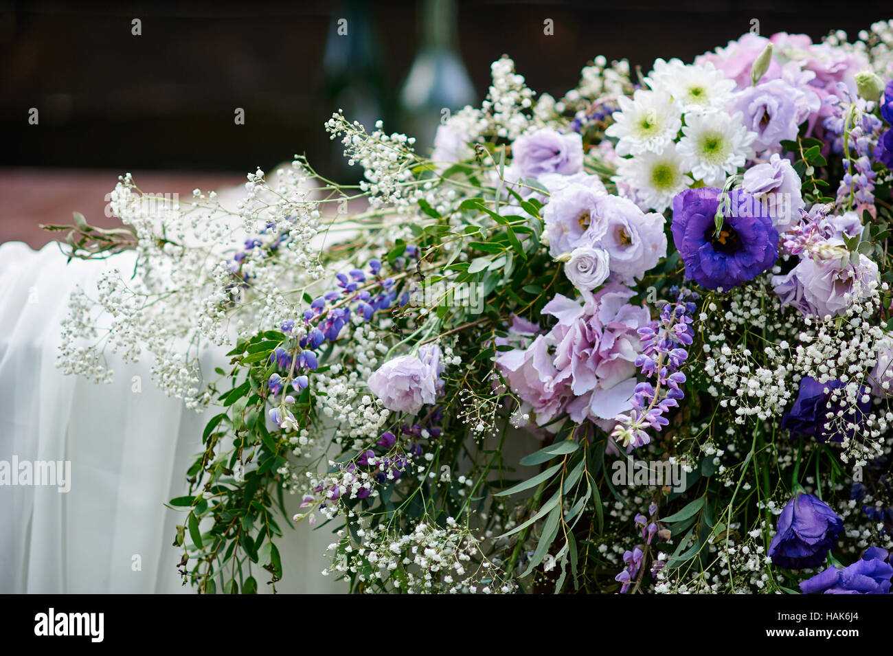 table at the wedding ceremony decorated with flowers Stock Photo