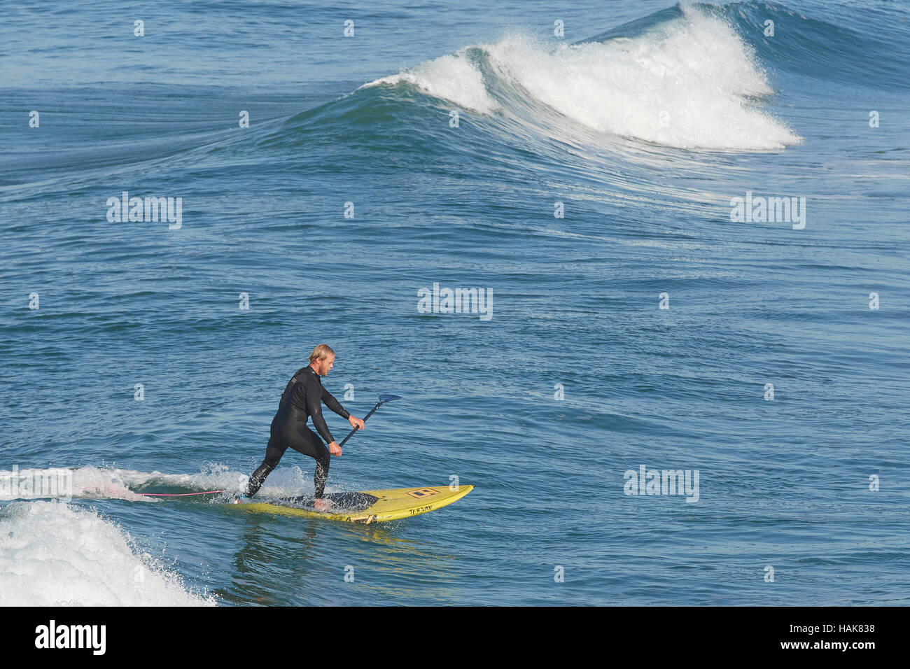 Paddle Boarding At Hermosa Beach, Los Angeles, California. Stock Photo