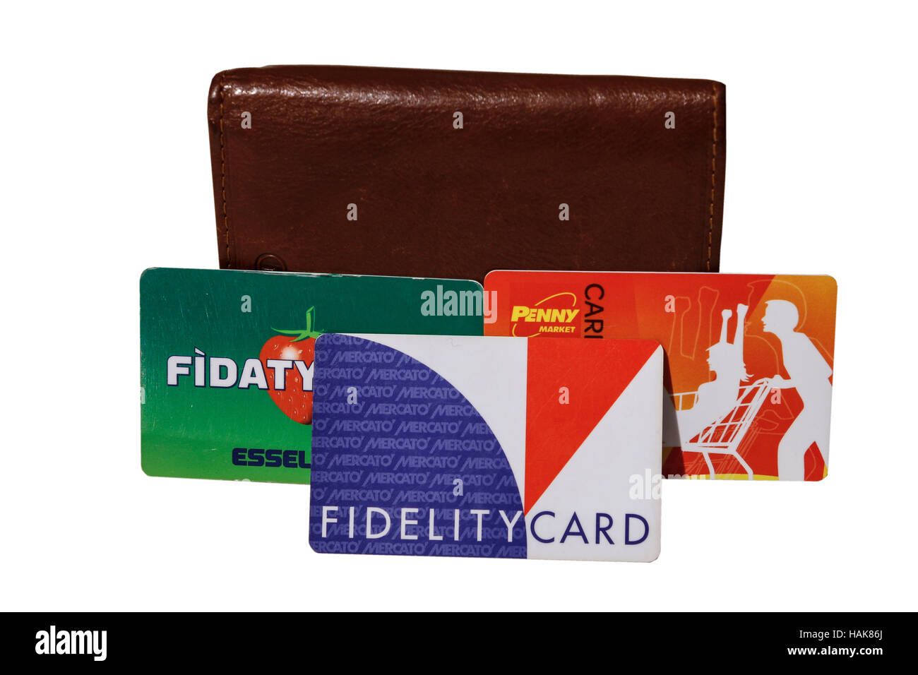 Supermarket fidelity cards and a wallet Stock Photo