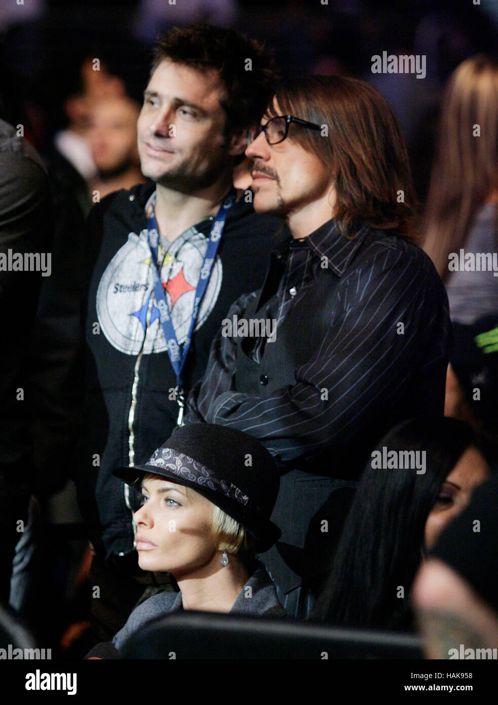 Jaime Pressly, bottom, and Anthony Kiedis at UFC 104 at the Staples Center in Los Angeles, California, on October 24, 2009. Photo by Francis Specker Stock Photo