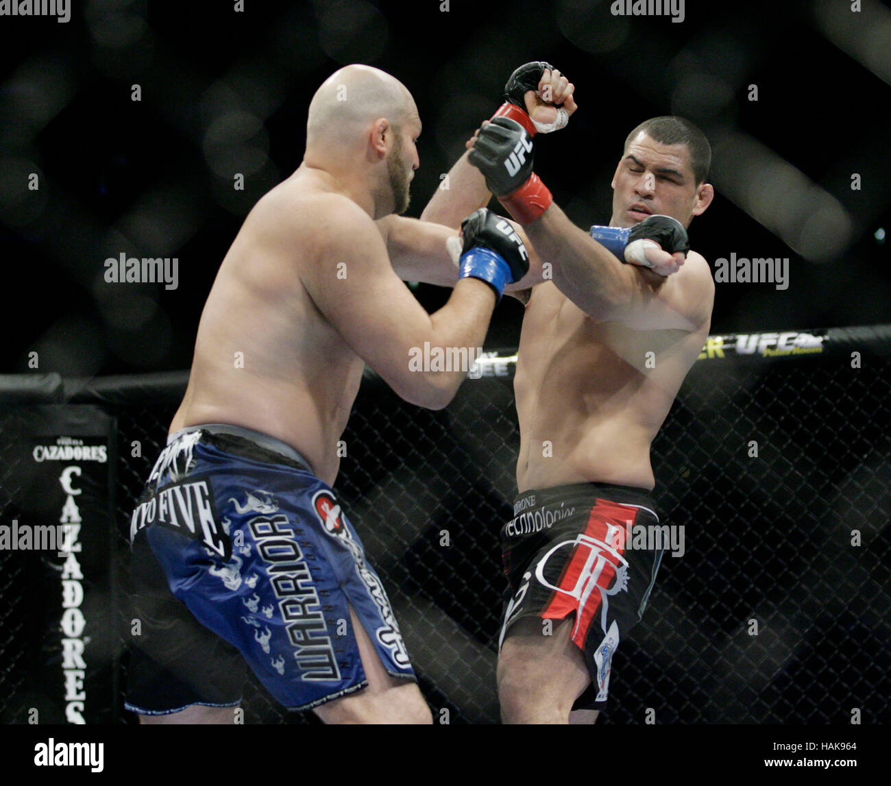 Cain Velasquez, right, fights Ben Rothwell at UFC 104 at the Staples Center in Los Angeles, California, on October 24, 2009. Francis Specker Stock Photo