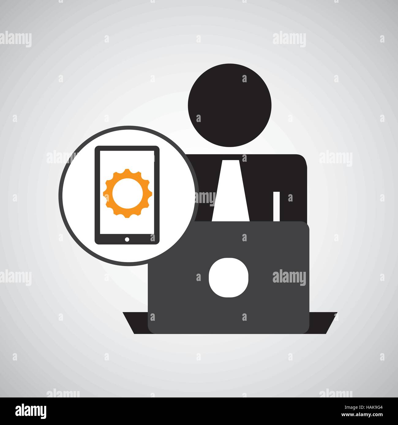 silhouette programmer working laptop cellphone gear vector illustration ...